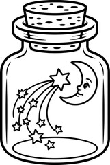 Magical moonlit night sky captured in a glass jar