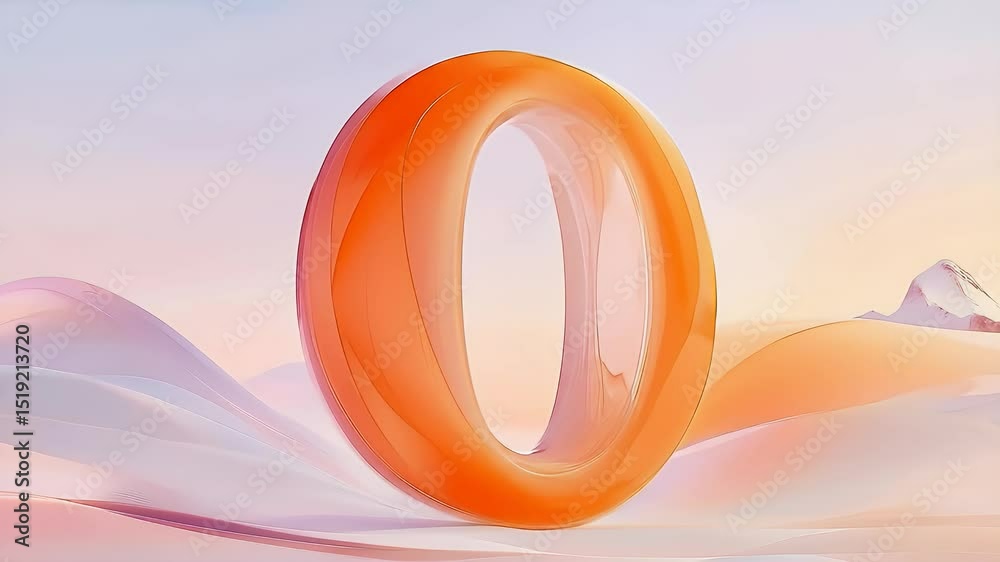 Aufkleber オレンジ色の抽象的な形状の背景 現代的でカラフルな幾何学的デザイン 光沢のある表面と滑らかな波状のテクスチャが特徴の3dレンダリングアート