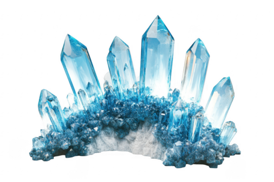 Stunning blue aquamarine crystal cluster on black background - Powered by Adobe