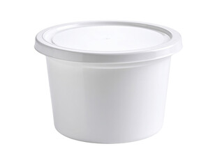 A white plastic container with a fitted lid.