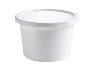 A white plastic container with a fitted lid.