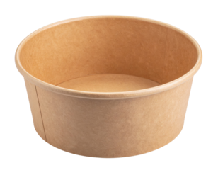 A round, brown disposable paper bowl with smooth sides and an open top.