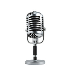 Fototapeta premium Vintage Silver Microphone on Stand, Retro Audio Equipment, Broadcasting