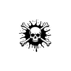 Skull and Crossbones Illustration with Ink Splatter, Danger or Halloween Theme