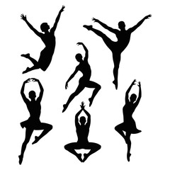 Silhouette illustration showing a group of dancers in various poses against a white background