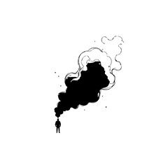 Person silhouetted under a cloud of dark smoke, conveying themes of pollution and burden