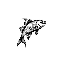 Detailed monochrome illustration of a swimming fish with intricate scale details