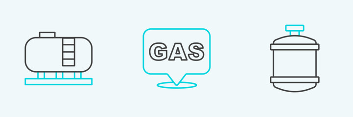 Set line Propane gas tank, Oil storage and Location and station icon. Vector