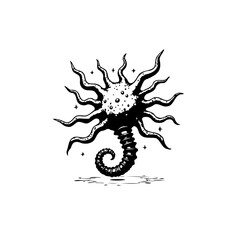 Whimsical Sea Creature Illustration: A Fantasy Deep-Sea Exploration in Black and White