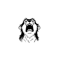 Angry animal illustration with open mouth, teeth and wild expressive face drawing