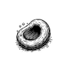 Monochromatic hand-drawn illustration of an avocado half with intricate details and texture