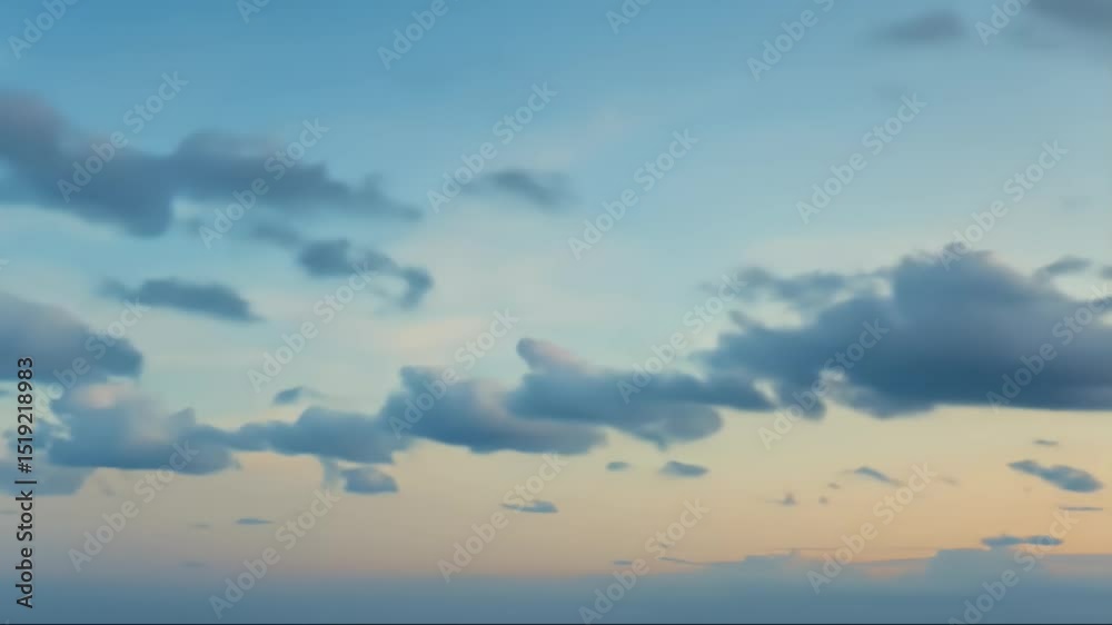 Poster パステル調の夕焼け空 薄い青色とオレンジ色が混ざり合う 空に浮かぶ柔らかい雲の風景 写真ストック 広告やウェブサイトに最適