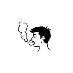 Minimalist Line Art Illustration of a Person Exhaling Smoke or Vapor Stream