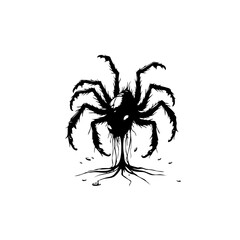 Creepy Crawly: A Black Silhouette Spider Illustration for Halloween Horror