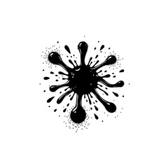 Abstract black ink blot with splash effects creates a captivating design element