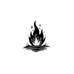 Stylized flame illustration, minimalist design, dark silhouette on a clean background