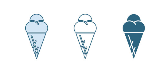 Blue Ice cream in waffle cone icon isolated on white background. Sweet symbol. Vector