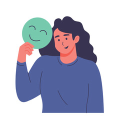 Illustration of an Mental Health Hiding on a Mask Character Cartoon