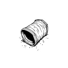 Detailed monochrome drawing of a corrugated flexible pipe section with loose material