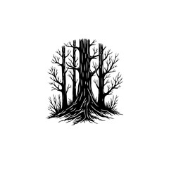 Creepy black and white woods vector illustration for graphic design projects