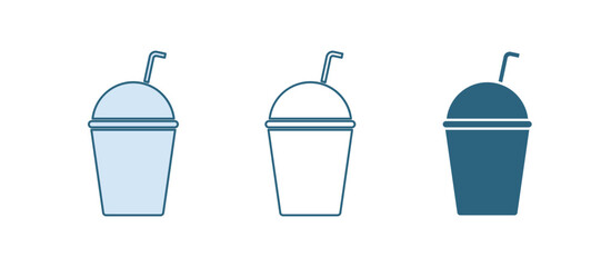 Blue Milkshake icon isolated on white background. Plastic cup with lid and straw. Vector