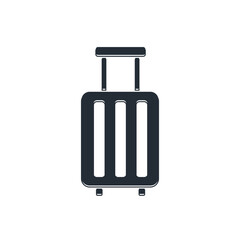 Black Suitcase for travel icon isolated on white background. Traveling baggage sign. Travel luggage icon. Vector