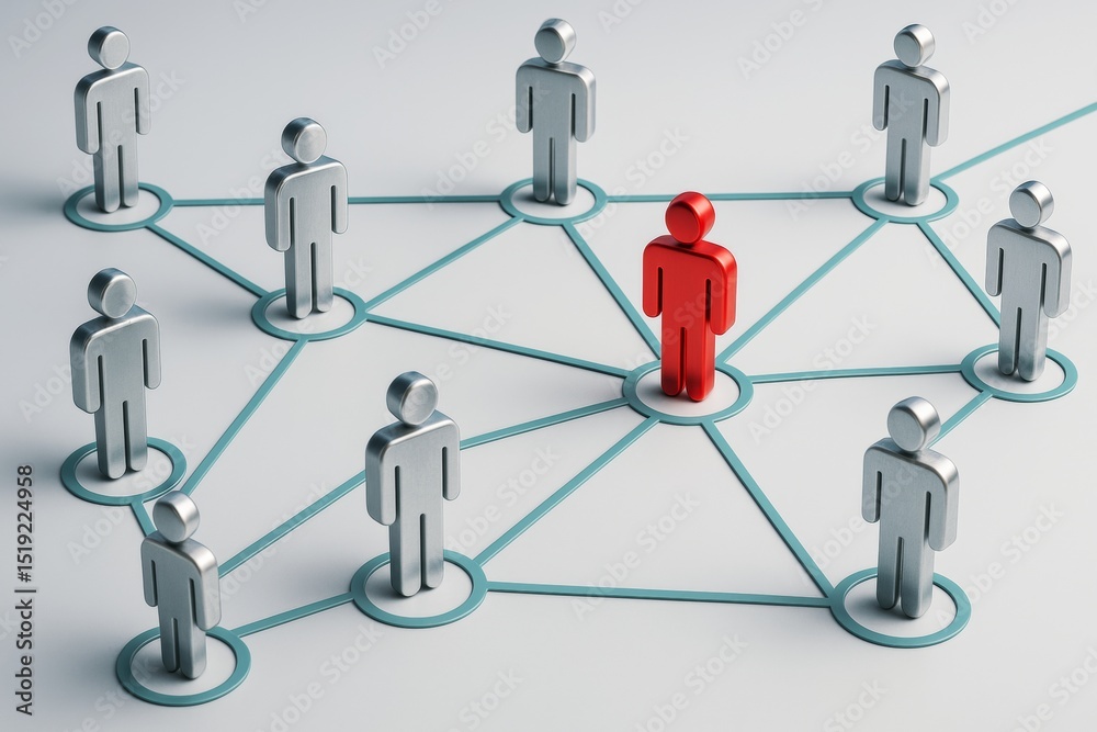 Poster leadership and team network concept with connected human figures on light background illustrating bu