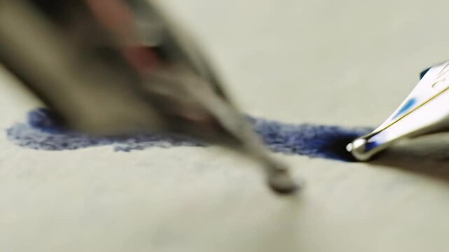 Closeup of fountain pen writing: ink flow and precision in action