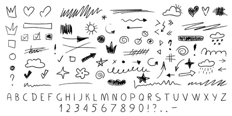 Handwritten Crayon Letters with Underline Accents