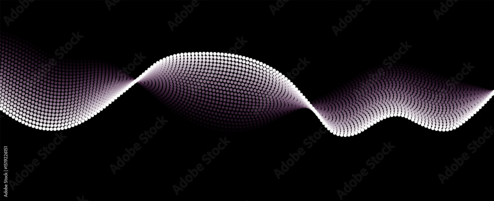 Poster flowing dots particles wave pattern withe isolated on black background. vector in concept of technol