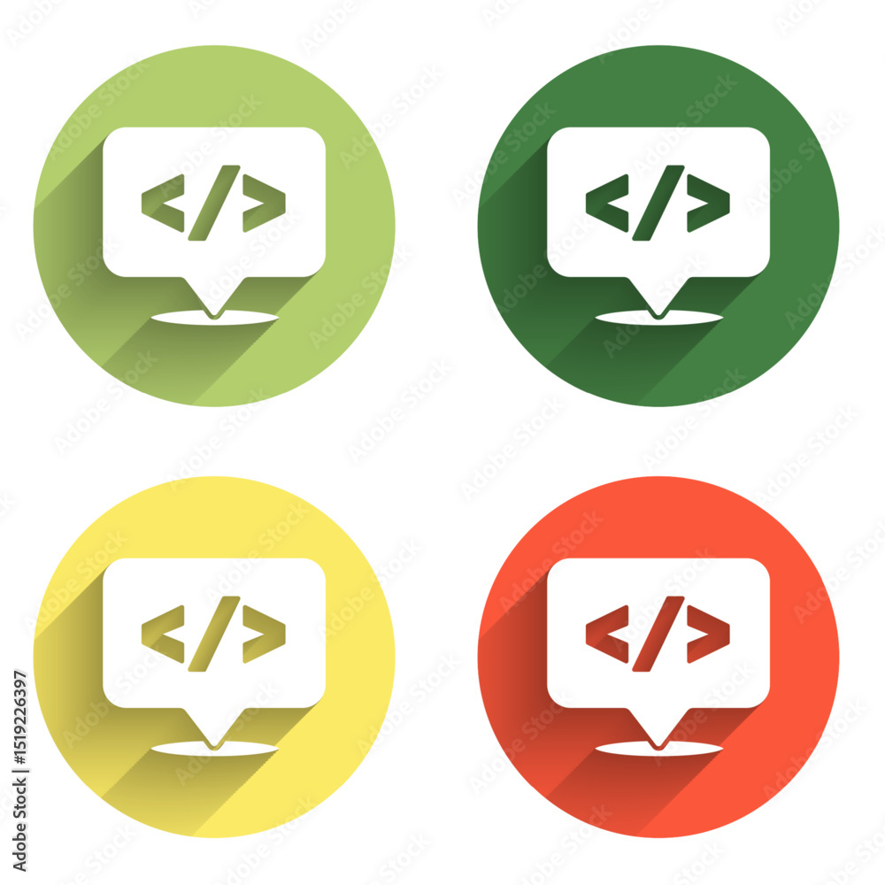 Aufkleber set web design and front end development icon isolated with long shadow background. color circle but