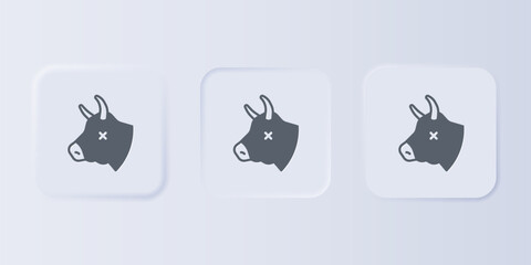 Grey Cow head icon isolated on grey background. Set icons in square buttons. Vector