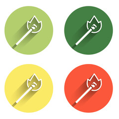 Set Burning match with fire icon isolated with long shadow background. Match with fire. Matches sign. Color circle button. Vector