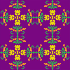 Seamless vintage floral damask pattern with ornate pink flower and leaf illustration for textile and wallpaper design