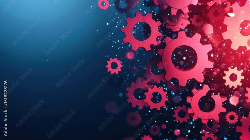 Aufkleber abstract image of interconnected pink gears on a blue background, symbolizing teamwork, technology, 