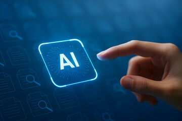 artificial intelligence concept with hand touching ai icon on digital interfac 
