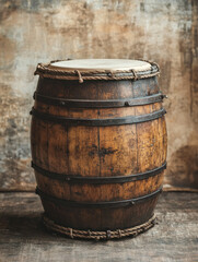 Fototapeta premium Wooden barrel with a rustic, aged appearance.