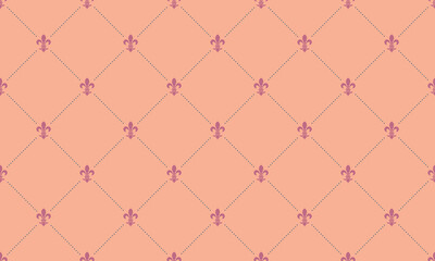 Fototapeta premium Elegant peach background featuring a repeating fleurdelis pattern. Perfect for website design, stationery, packaging, or any project needing a sophisticated, vintage touch.