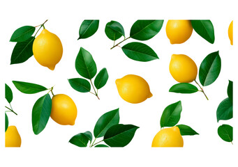 Lemon with leaves pattern on transparent background, PNG