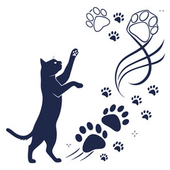 silhouette International Cat Day on white background