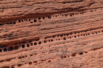 Aztec Sandstone, Early Jurassic geological formation of primarily eolian sand . Beehive rock formations,Valley of Fire State Park, Clark County, Nevada geology. Weathering.Tafoni (tafone) 