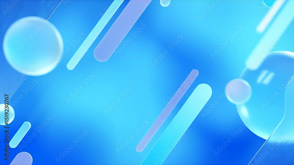 Poster 抽象的な青色の背景に球体と線の幾何学的パターンとグラデーション効果が特徴的です