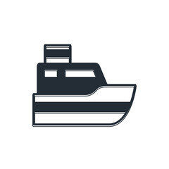 Black Ship line path of ship sea route with start point GPS and black line icon isolated on white background. Vector