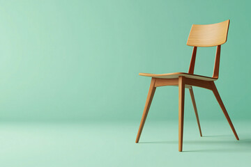 Modern Wooden Chair on Mint Green Background
