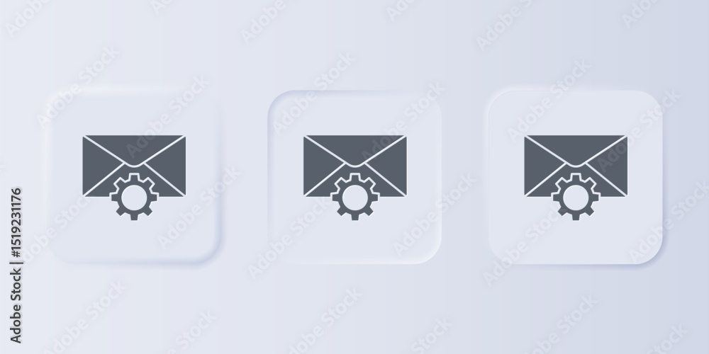 Poster grey envelope setting icon isolated on grey background. set icons in square buttons. vector