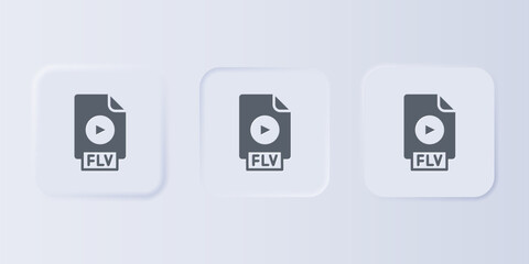 Grey FLV file document video file format. Download flv button icon isolated on grey background. FLV file symbol. Set icons in square buttons. Vector