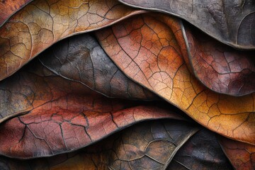 A close up of a leaf with a brown and orange color pattern