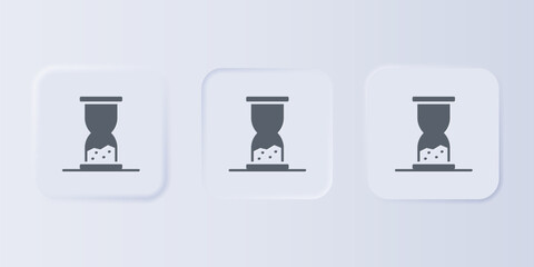 Grey Old hourglass with flowing sand icon isolated on grey background. Sand clock sign. Business and time management concept. Set icons in square buttons. Vector