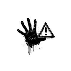 Hand stop illustration with exclamation mark, symbolizing attention and security