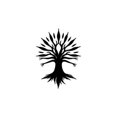 Abstract mystical tree with open arms and root system symbolic design vector